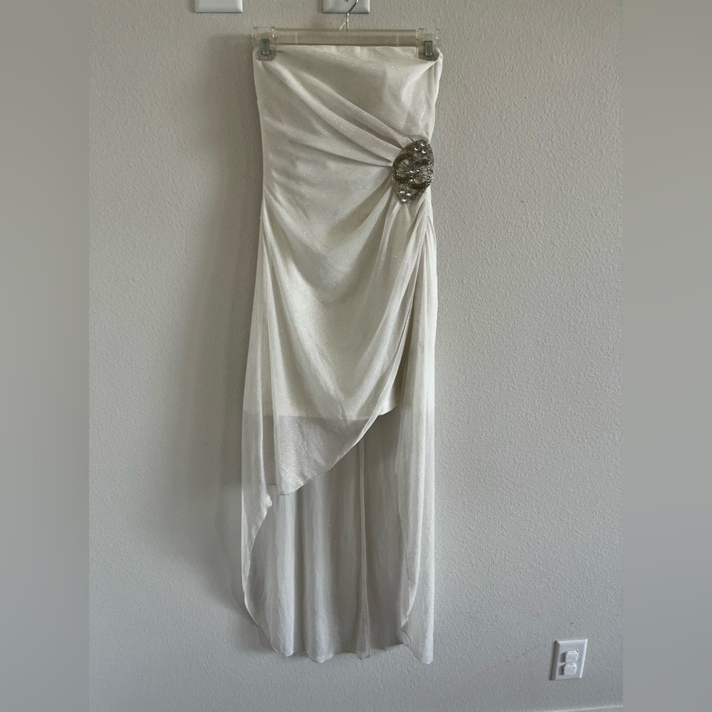 TEEZE-ME Sparkly White High-Low Homecoming/Prom Dress